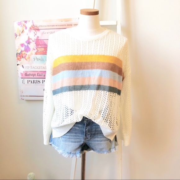 Boutique ColorBlock Relaxed Fishnet Knit Sweater - Picture 4 of 6